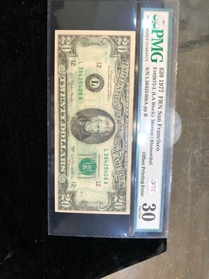 1977 $20 FRN ERROR Offset Printing Back To Front San Francisco PMG30 Very Fine - Image 1 of 4