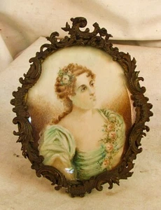 ANTIKES MINIATURPORTRÄT DES SCHÖNEN JUNGEN MÄDCHENS *BRONZERAHMEN * um 1780 - Bild 1 von 4