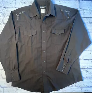Wrangler Men’s XL Black Striped Embroidered Pearl Snap Shirt Long Sleeve - Picture 1 of 12