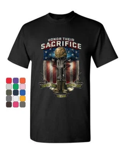 Honor Their Sacrifice T-Shirt POW MIA Military Remembrance Army Mens Tee Shirt - Picture 1 of 17