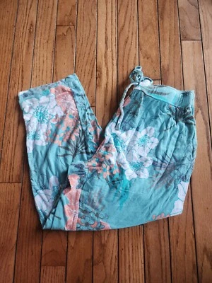 Womens Ambrielle Soft Crop Pajama Pants Capri Turquoise Peach White Floral Small - Image 1 of 2