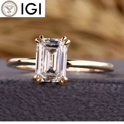 1.50 Ct IGI GIA Lab Grown Diamond Solitaire Ring Emerald Cut 14K Yellow Gold - Image 1 of 4