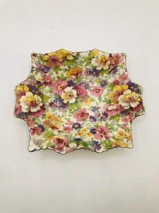 Plato de baratija vintage antiguo de 1920 James Kent DuBarry Chintz - Imagen 1 de 6