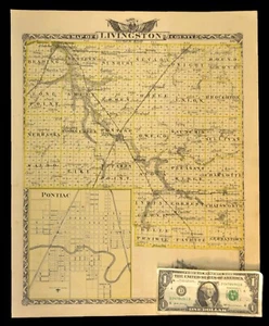 ca 1876 LIVINGSTON COUNTY Illinois Map Pontiac Chicago & Paducah RR Atlas Map - Picture 1 of 10