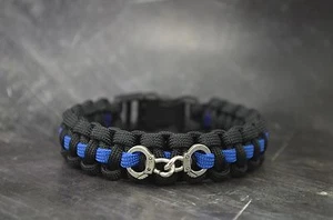 Polizei dünne blaue Linie mit Handschelle - 550 Paracord Survival Armband - Handarbeit - Bild 1 von 9