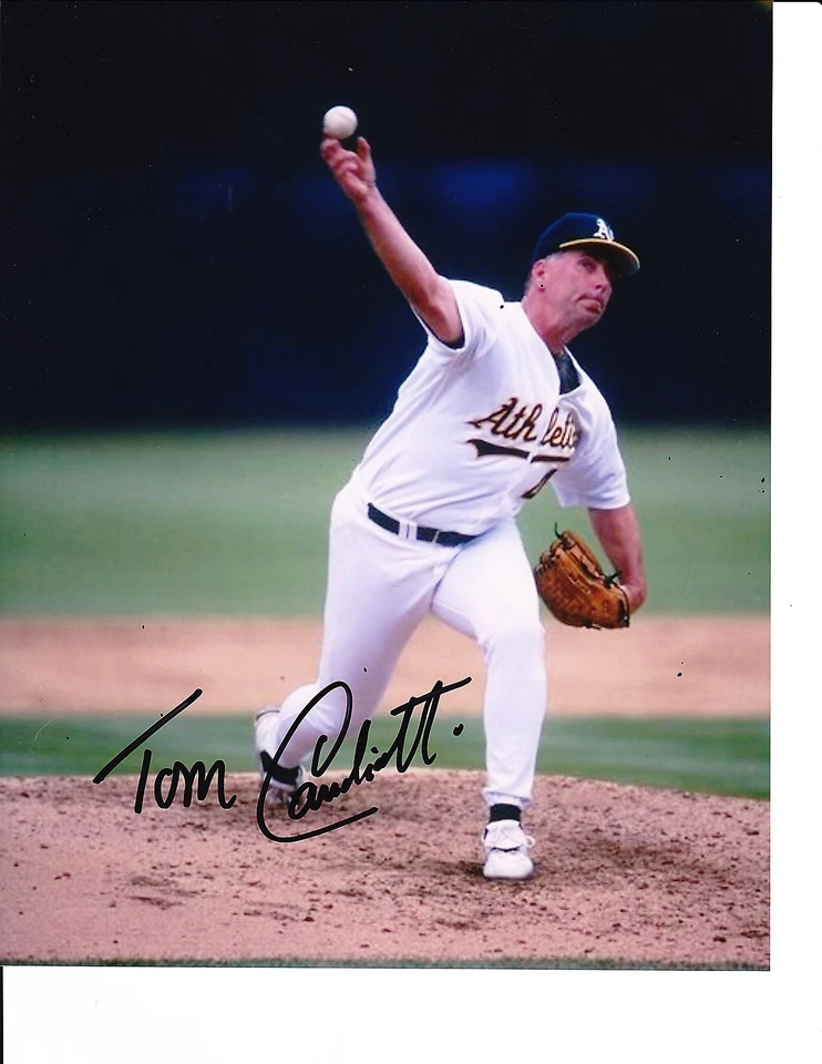 OAKLAND A'S TOM CANDIOTTI 签名 PITCHING 8X10 — 第 1/1 张图片
