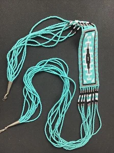 Navajo Beaded Necklace Rug Design Multi Strand Light Blue Gray White Black - Picture 1 of 2