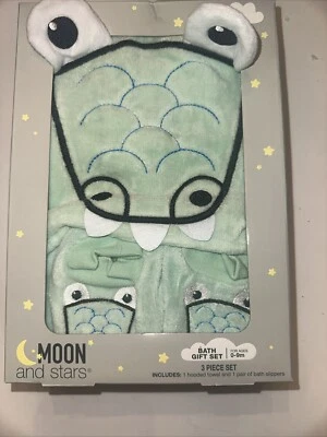 Подарочный набор для ванны с луной и звездами аллигатора 1 пара тапочек и полотенец с капюшоном 29 x 29 дюймов - Изображение 1 из 2