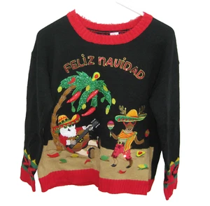 Ugly Christmas Sweater Women's (Size Medium 8-10) Mexico Santa Chili Peppers Top - Picture 1 of 5
