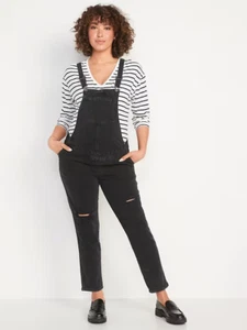 Old Navy Maternity Side-Panel OG Straight Jean Overalls Womens 16 Black NEW - Picture 1 of 10