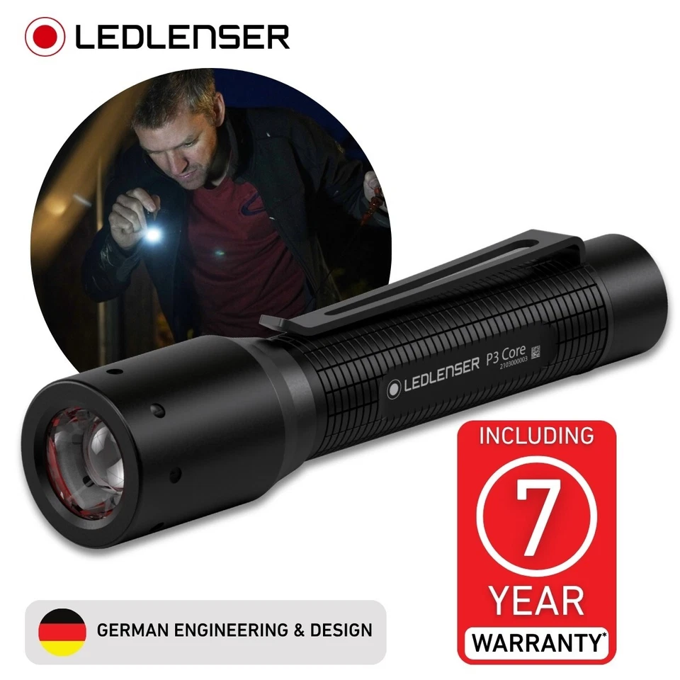 Ledlenser LED Torch Camping Mini Flashlight, x1 AAA Battery, Focusable, P3 Core