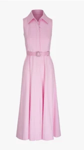 AKRIS Womens Cotton Denim Midi Shirt Dress Pink Collared Size 14 Front Zip NEW - Picture 1 of 14