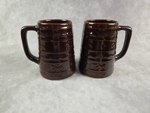VTG Lot 2 MARCREST Daisy Dot Brown Stoneware 16oz Beer Stein MUG Tankard 5" USA - Picture 1 of 5