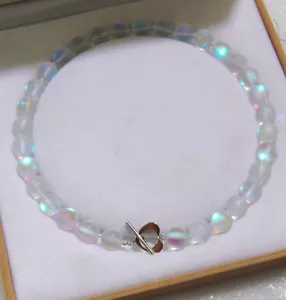 Collier perles rondes pierre de lune arc-en-ciel blanc brillant naturel 8/10/12 mm 18" - Photo 1/9