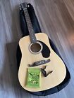 Fender Fa-125 Dreadnought Acoustic Guitar Natural With Strings And Capo!