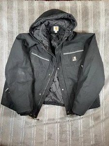 Carhartt J287 Dura-Dry Hooded Waterproof Fireman Style Jacket Men 2XL Black - Picture 1 of 12