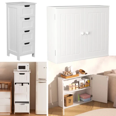 Modern Cabinet White Bedside Table Storage Narrow Drawer Shelving Bathroom Shelf - Image 1 of 4