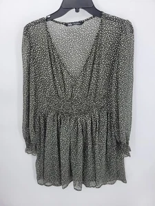 Vestido transparente con estampado de animales Zara para mujer pequeño boho con volantes en capas cuello atado fluido - Imagen 1 de 9