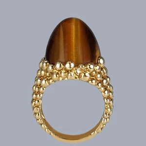 Vintage Kutchinsky Tiger’s Eye Ring 18ct Gold 1970s London Cocktail Statement - Picture 1 of 14