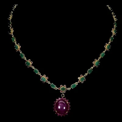 925 Sterling Silver Necklace Oval Ruby 17x14mm Emerald Gemstone Jewelry 18 Inch - Image 1 of 4
