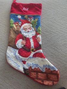 Christmas Stocking Wool Needlepoint Santa - Dad - North Pole Trading - Picture 1 of 4