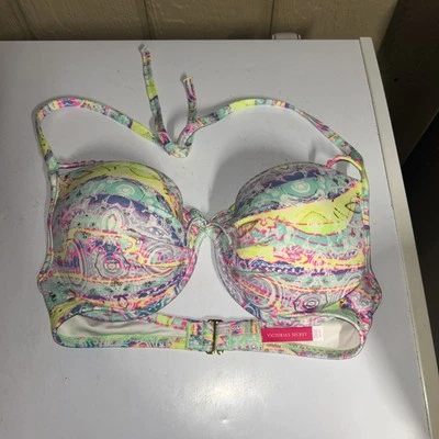 Victoria's Secret 女式粉彩彩虹衬垫比基尼上衣,尺寸 34DD,全新无标签 — 第 1/4 张图片