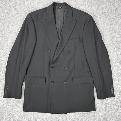 Pronto Uomo Peak Lapel Double Breasted Blazer Men 40L Black Lessona Italian Wool - Image 1 of 4