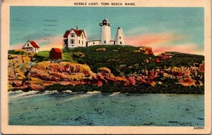 Vintage 1944 Nubble Light York Beach Maine Leuchtturm Leinen Postkarte verschickt - Bild 1 von 2