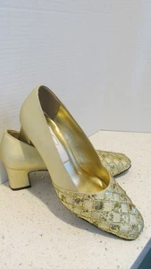 Dolce by Pierre Gold Sequin Accented Pump Dress Heels US Size 7.5 W - Picture 1 of 7