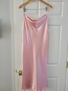 Vintage Bebe Womens Blush Pink Satin Slip dress Y2k size Large Cowl neck New - Picture 1 of 10