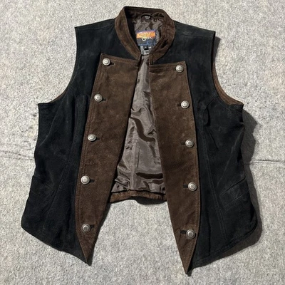 Vintage Cripple Creek Suede Concho Vest Womens L Black Brown Western Leather - Image 1 of 4