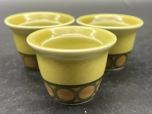 Set of 3 Norwegian Mid-Century Modern Egg Cups Avocado Green & Brown - Picture 1 of 6