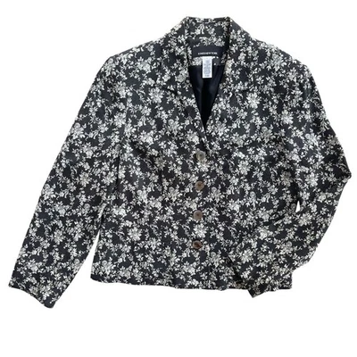 Blazer Jones New York Mujeres 12 Negro Crema Floral Lunares Textura Botón Elegante Preppy Foto 1 de 4