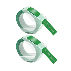2PK Compatible for Dymo 521203 Label Maker 3D Emobssing Tape White on Green 1/2" - Picture 1 of 9