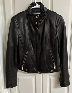 Calvin Klein 100% Leather Jacket Womens Small Zipper Motorcycle - Picture 1 of 9