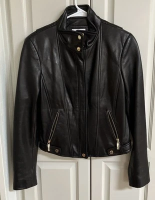 Calvin Klein 100% Leather Jacket Womens Small Zipper Motorcycle - Image 1 of 4
