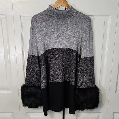 Suéter Alfani Colorblock Brillo Cuello Alto Talla XXL Puños de Piel Sintética Glamour Vacaciones Foto 1 de 4