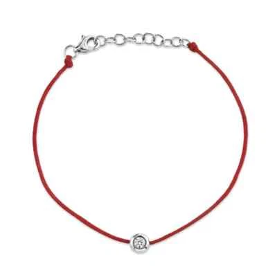 14K Solid White Gold Diamond Red String Bracelet Bezel Set Natural 0.10 CT - Image 1 of 2