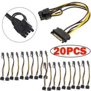 20pc 15-pin SATA Male to 8-pin (6+2) PCI-E PCI Express Power Adapter Cable 8" - Picture 1 of 9