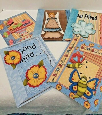 Lot of 5 Handcrafted Embellished 3-D Friendship Cards Matching Envelopes - Image 1 of 4