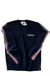 NWT $1190 Thom Browne Men Patch Pocket Merino Wool Blend Sweater Navy M ( 2 ) - Picture 1 of 11