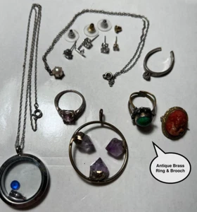COOL BEANS Antique Brass Jewelry Lot w/ Bonus Sterling Silver & Fashion Pieces - Picture 1 of 24