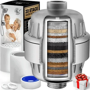 20 Stage Shower Filter with Vitamin C E for Hard Water Chrome Matte Color - Picture 1 of 8