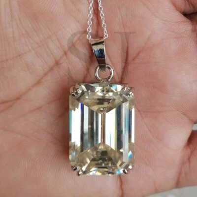 РЕДКИЙ сертифицированный белый обработанный кулон-солитер с бриллиантом 14,50 карата серебро 925 пробы - Изображение 1 из 4