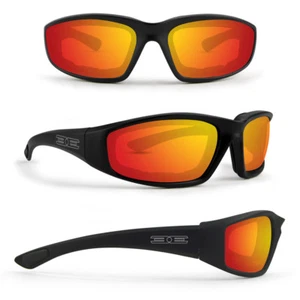 Epoch Foam Padded Motorcycle Glasses Black Frame Red Mirror Lens Shatterproof - Picture 1 of 4