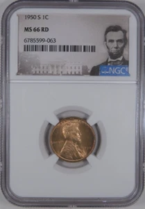 1950 S 1C NGC MS 66 RD Lincoln Wheat Cent [063] - Picture 1 of 6