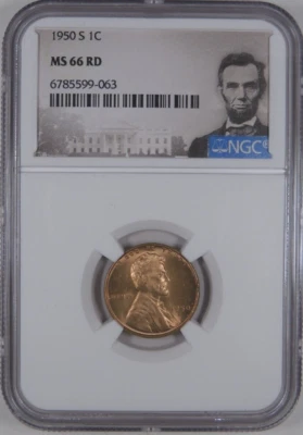 1950-S 1C NGC MS 66 RD Lincoln Wheat Cent [063] - Image 1 of 4