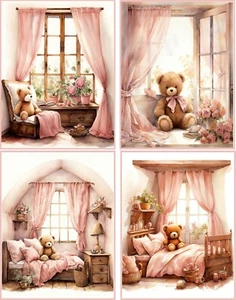 8 Teddy Bear Shabby Chic pink bedroom glossy blank fold out note card envelope - Picture 1 of 4