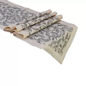 Black Table Runners Leaf Embroidery V-End 14x64 inches - Picture 1 of 4