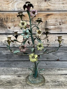 Lampe en Bronze Fleur Église Peint Émaillé Chandelier Bougeoir XIXeme - Imagen 1 de 12